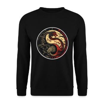 Chinesisch China Drachen Meditation Yoga Abstrakt - Unisex Pullover - Schwarz - Vorne - Alina (178cm) & Michal (187cm)