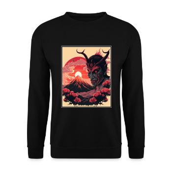 Japan Japanese Demon Cherry Blossom Mountains Retro - Unisex Sweatshirt - black - Front - Alina (178cm) & Michal (187cm)