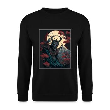 Japan Japanese Demon Cherry Blossom Mountains Retro - Unisex Sweatshirt - black - Front - Alina (178cm) & Michal (187cm)