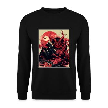 Japan Japanese Demon Cherry Blossom Mountains Retro - Unisex Sweatshirt - black - Front - Alina (178cm) & Michal (187cm)