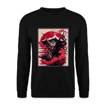 Japan Japanese Demon Cherry Blossom Mountains Retro - Unisex Sweatshirt - black - Front - Alina (178cm) & Michal (187cm)
