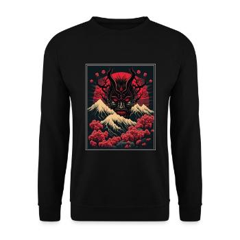 Japan Japanese Demon Cherry Blossom Mountains Retro - Unisex Sweatshirt - black - Front - Alina (178cm) & Michal (187cm)