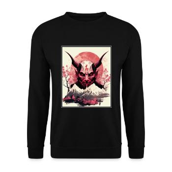 Japan Japanese Demon Cherry Blossom Mountains Retro - Unisex Sweatshirt - black - Front - Alina (178cm) & Michal (187cm)