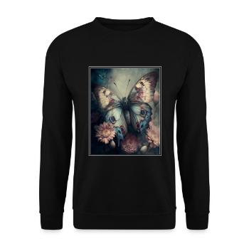 Cottagecore Fee Elfe Wald Blumen Schmetterling - Unisex Pullover - Schwarz - Vorne - Alina (178cm) & Michal (187cm)