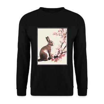 Lapin Lapin Fleur de Cerisier Japon Japonais - Sweat-shirt Unisexe - noir - Devant - Alina (178cm) & Michal (187cm)