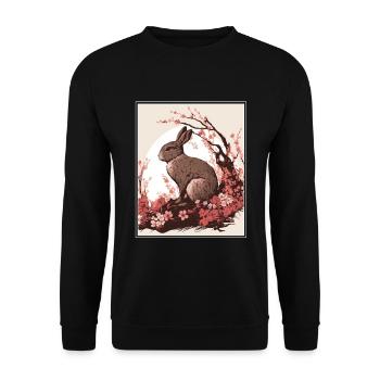 Lapin Lapin Fleur de Cerisier Japon Japonais - Sweat-shirt Unisexe - noir - Devant - Alina (178cm) & Michal (187cm)