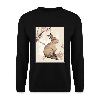 Lapin Lapin Cerisier Fleur Japon Japonais - Sweat-shirt Unisexe - noir - Devant - Alina (178cm) & Michal (187cm)