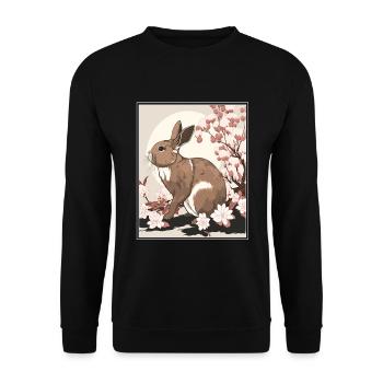 Lapin Lapin Fleur de Cerisier Japon Japonais - Sweat-shirt Unisexe - noir - Devant - Alina (178cm) & Michal (187cm)