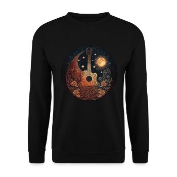 Cottagecore Acoustic Guitar Moon Star Flower - Unisex Sweatshirt - black - Front - Alina (178cm) & Michal (187cm)