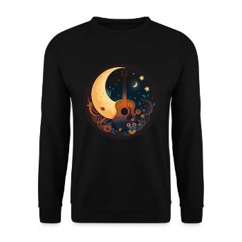 Cottagecore Akustik Gitarre Mond Sterne Blume - Unisex Pullover - Schwarz - Vorne - Alina (178cm) & Michal (187cm)