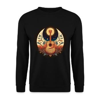 Cottagecore Akustik Gitarre Mond Sterne Blume - Unisex Pullover - Schwarz - Vorne - Alina (178cm) & Michal (187cm)