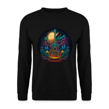 Cottagecore Akustik Gitarre Mond Sterne Blume - Unisex Pullover - Schwarz - Vorne - Alina (178cm) & Michal (187cm)