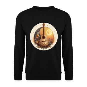 Cottagecore Akustik Gitarre Mond Sterne Blume - Unisex Pullover - Schwarz - Vorne - Alina (178cm) & Michal (187cm)
