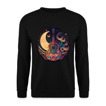 Cottagecore Akustik Gitarre Mond Sterne Blume - Unisex Pullover - Schwarz - Vorne - Alina (178cm) & Michal (187cm)