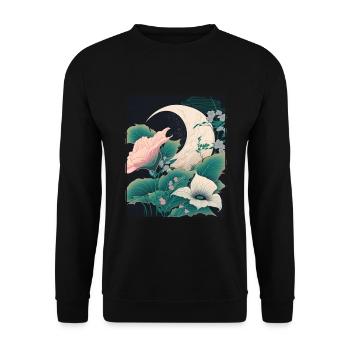 Mondblume Moonflower Mond Japanisch Vaporwave - Unisex Pullover - Schwarz - Vorne - Alina (178cm) & Michal (187cm)