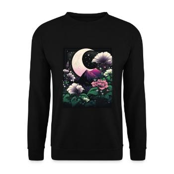 Mondblume Moonflower Mond Japanisch Vaporwave - Unisex Pullover - Schwarz - Vorne - Alina (178cm) & Michal (187cm)