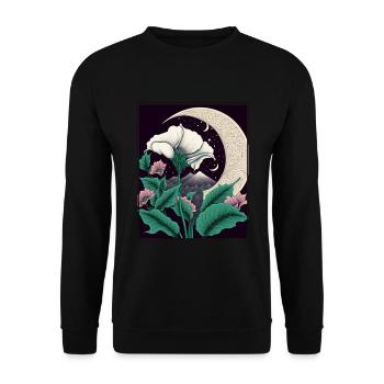 Mondblume Moonflower Mond Japanisch Vaporwave - Unisex Pullover - Schwarz - Vorne - Alina (178cm) & Michal (187cm)