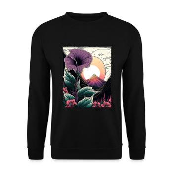 Mondblume Moonflower Mond Japanisch Vaporwave - Unisex Pullover - Schwarz - Vorne - Alina (178cm) & Michal (187cm)