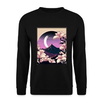 Mondblume Moonflower Mond Japanisch Vaporwave - Unisex Pullover - Schwarz - Vorne - Alina (178cm) & Michal (187cm)