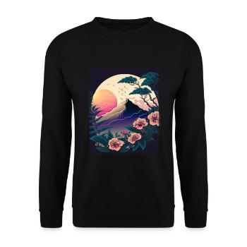 Mondblume Moonflower Mond Japanisch Vaporwave - Unisex Pullover - Schwarz - Vorne - Alina (178cm) & Michal (187cm)