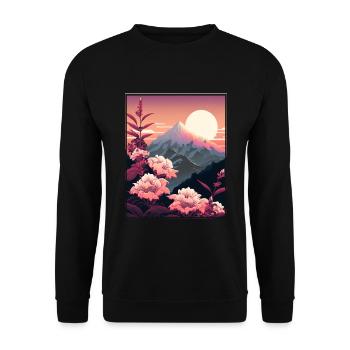 Mondblume Moonflower Mond Japanisch Vaporwave - Unisex Pullover - Schwarz - Vorne - Alina (178cm) & Michal (187cm)