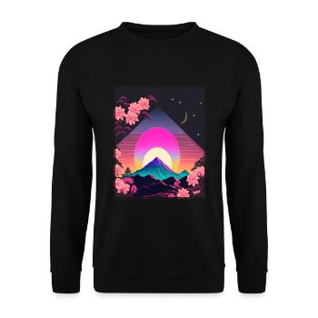 Mondblume Moonflower Mond Japanisch Vaporwave - Unisex Pullover - Schwarz - Vorne - Alina (178cm) & Michal (187cm)