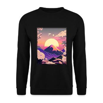 Mondblume Moonflower Mond Japanisch Vaporwave - Unisex Pullover - Schwarz - Vorne - Alina (178cm) & Michal (187cm)