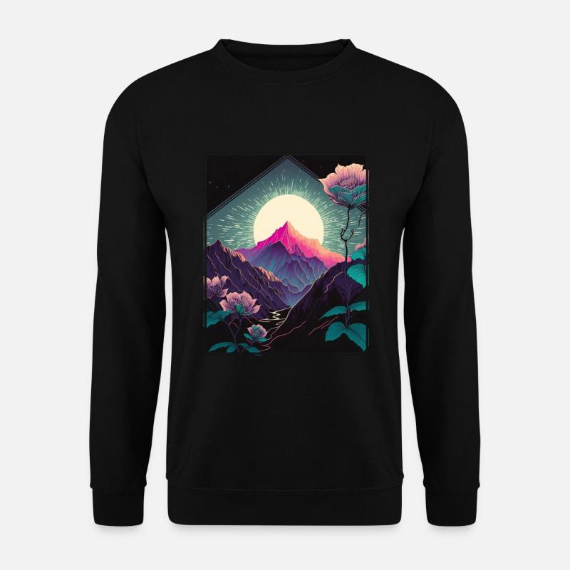 Mondblume Moonflower Mond Japanisch Vaporwave - Unisex Pullover - Schwarz