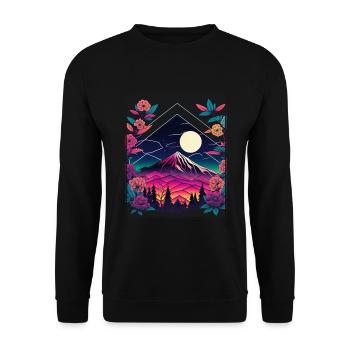 Mondblume Moonflower Mond Japanisch Vaporwave - Unisex Pullover - Schwarz - Vorne - Alina (178cm) & Michal (187cm)
