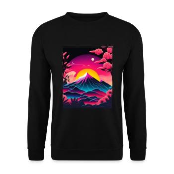 Mondblume Moonflower Mond Japanisch Vaporwave - Unisex Pullover - Schwarz - Vorne - Alina (178cm) & Michal (187cm)