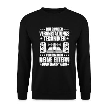 Veranstaltungstechniker Event Technician - Unisex Pullover - Schwarz - Vorne - Alina (178cm) & Michal (187cm)