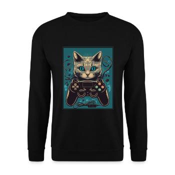 Cats and Gaming Cat Kitten Controller Gaming - Unisex Sweatshirt - black - Front - Alina (178cm) & Michal (187cm)