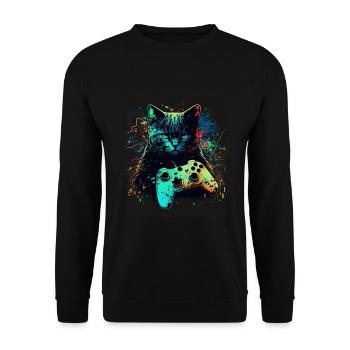 Cats and Gaming Cat Kitten Controller Gaming - Unisex Sweatshirt - black - Front - Alina (178cm) & Michal (187cm)