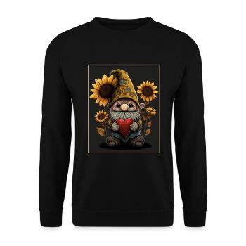 Gnom Garten Zwerg Sonnenblume Herz Liebe Paar - Unisex Pullover - Schwarz - Vorne - Alina (178cm) & Michal (187cm)