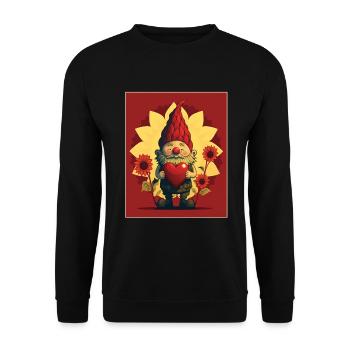 Gnom Garten Zwerg Sonnenblume Herz Liebe Paar - Unisex Pullover - Schwarz - Vorne - Alina (178cm) & Michal (187cm)