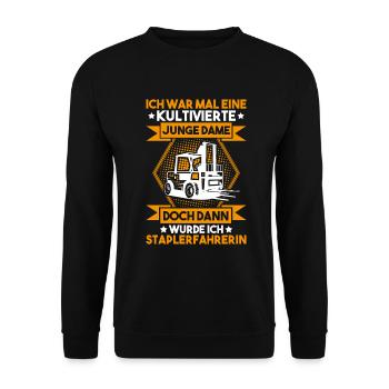 Staplerfahrer Gabelstaplerfahrer Forklift Operator - Unisex Pullover - Schwarz - Vorne - Alina (178cm) & Michal (187cm)
