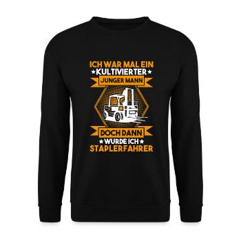 Staplerfahrer Gabelstaplerfahrer Forklift Operator - Unisex Pullover - Schwarz - Vorne - Alina (178cm) & Michal (187cm)