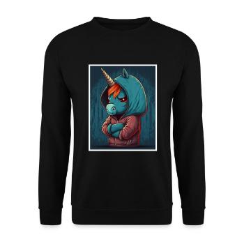 Einhorn Kuh Morgenmuffel Sarkasmus Kollege - Unisex Pullover - Schwarz - Vorne - Alina (178cm) & Michal (187cm)