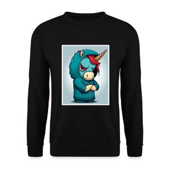 Einhorn Kuh Morgenmuffel Sarkasmus Kollege - Unisex Pullover - Schwarz - Vorne - Alina (178cm) & Michal (187cm)