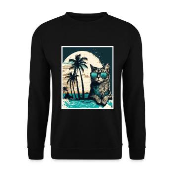 Whats up Beaches Katze Strand Sommer Urlaub Feiern - Unisex Pullover - Schwarz - Vorne - Alina (178cm) & Michal (187cm)