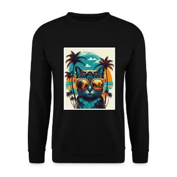 Whats up Beaches Katze Strand Sommer Urlaub Feiern - Unisex Pullover - Schwarz - Vorne - Alina (178cm) & Michal (187cm)