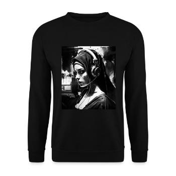 Techno Vaporwave Nonne Christlich Gott Musik - Unisex Pullover - Schwarz - Vorne - Alina (178cm) & Michal (187cm)