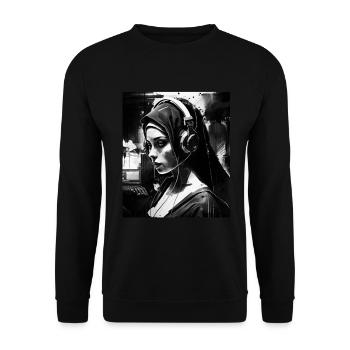 Techno Vaporwave Nonne Christlich Gott Musik - Unisex Pullover - Schwarz - Vorne - Alina (178cm) & Michal (187cm)