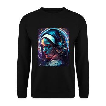 Techno Vaporwave Nonne Christlich Gott Musik - Unisex Pullover - Schwarz - Vorne - Alina (178cm) & Michal (187cm)