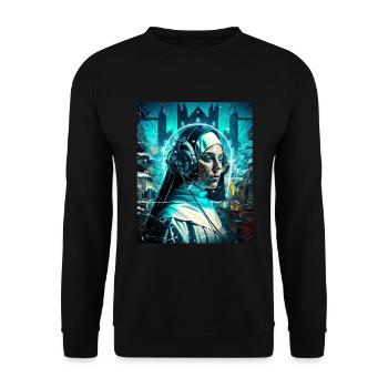 Techno Vaporwave Nonne Christlich Gott Musik - Unisex Pullover - Schwarz - Vorne - Alina (178cm) & Michal (187cm)