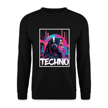 Techno Vaporwave Nonne Christlich Gott Musik - Unisex Pullover - Schwarz - Vorne - Alina (178cm) & Michal (187cm)