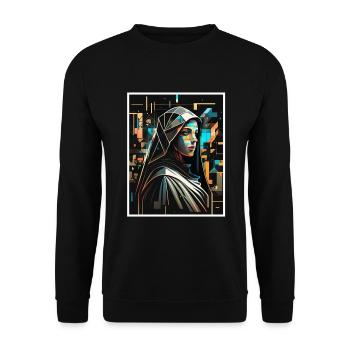Techno Vaporwave Nonne Christlich Gott Musik - Unisex Pullover - Schwarz - Vorne - Alina (178cm) & Michal (187cm)
