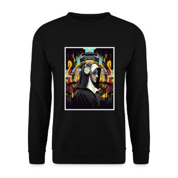 Techno Vaporwave Nonne Christlich Gott Musik - Unisex Pullover - Schwarz - Vorne - Alina (178cm) & Michal (187cm)