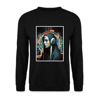 Techno Vaporwave Nonne Christlich Gott Musik - Unisex Pullover - Schwarz - Vorne - Alina (178cm) & Michal (187cm)