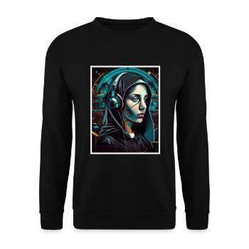 Techno Vaporwave Nonne Christlich Gott Musik - Unisex Pullover - Schwarz - Vorne - Alina (178cm) & Michal (187cm)
